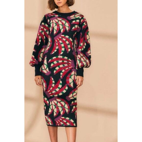 Farm Rio Banana Dots Knit Sweater Dress